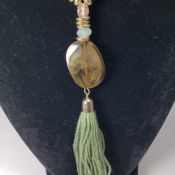 AVENUE Gold-tone Colorful Beads Tassel Necklace with Matching Earrings - 50+3.5" - Picture 8 of 11